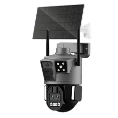 6MP UHD 4G Wireless PTZ Solar Camera Three Lens 10X Zoom Outdoors IP Camera with Solar Panel IR Night Vision PIR Detection IP66 Waterproof Security Surveillance Camera