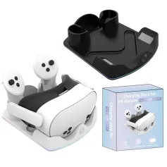 IPLAY HBV-641 Charging Dock for Meta Quest 3S Charging Stand with RGB Light VR Headset Display Stand and Dual Controller Charger Mount Controller Holder