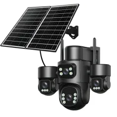 8MP 5X Zoom AOV Solar Security Camera Multi-view Wireless Outdoor Cam 4G HD 360° View Color Night Vision AI Human Detection Red Blue Alarm IP66 Waterproof for Home Safety