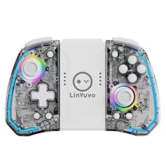 LinYuvo KS40 Semi-transparent Wireless Left and Right Game Handle with RGB Light Turbo Function Vibration Six-Axis Sensing Switch OLED Game Controller with Programmable Back Button