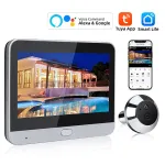 Smart Home Tuya 120° Wide Angle Door Peephole Camera 1080P Wireless One Way Intercom Video Eye Motion Detection Wifi Doorbell Camera 5000mAh Battery Work with Alexa&Google
