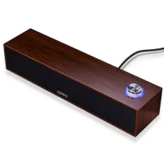 E350MB Wired bluetooth Soundbar Wooden Computer Speakers with Volume Knob Dual Speakers Deep Bass Support 3.5mm AUX Speaker Soundbar