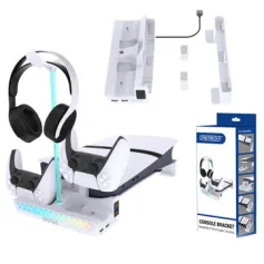 PGTECH GP-533S PS5 Pro Slim Horizontal Stand with Dual Cooling Fans RGB Lighting Dual Controller Charger Headphone Holder USB Ports Gaming Accessories