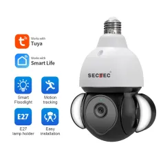 SECTEC Tuya 5MP HD WiFi Light Bulb Camera Full Color Night Vision Motion Tracking PTZ APP Control Two-way Audio Smart Home Security Surveillance Bulb Camera