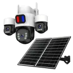 AOV 6MP HD تعمل بالطاقة الشمسية ثلاث عدسات كاميرا أمنية 4G 360 درجة عرض بانورامي اللون الرؤية الليلية الأحمر الأزرق إنذار مانعة لتسرب الماء الذكاء الاصطناعي للكشف عن الإنسان لاسلكي في الهواء الطلق كاميرات الفيديو