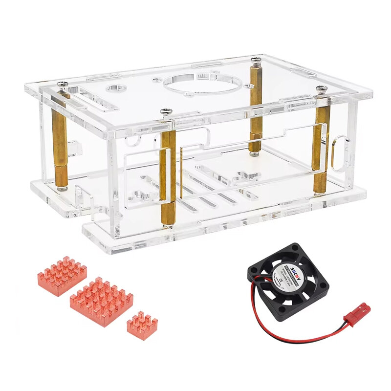 Orange Pi RV2 Acrylic Case Transparent Shell Cooling Fan Optional Copper Heatsinks Protective Box for Single Board Computer