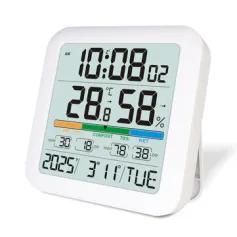 TS-8080 Large Screen Digital Thermometer Hygrometer Alarm Clock with Temperature Humidity Monitor Min Max Record Wall Desk Magnet Mount