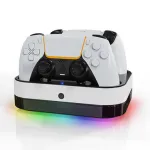YZC-503P for PS5 Dual Gamepad Wireless Charger Dock with RGB Light USB Type-C Dual Charging Base