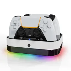 YZC-503P for PS5 Dual Gamepad Wireless Charger Dock with RGB Light USB Type-C Dual Charging Base