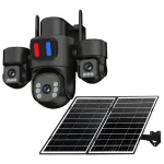 AOV 6MP HD Solar Powered Three Lens Security Camera 4G 360° Panoramic View Color Night Vision Red Blue Alarm Weatherproof AI Human Detection Wireless Outdoor Surveillance Camcorders