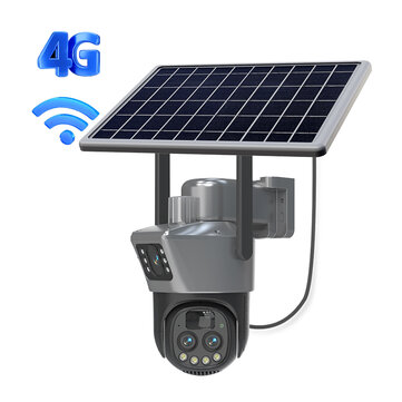 Guudgo 10x Zoom Solar Dual Lens Outdoor Security Camera PTZ Full Color Night Vision Two Way Intercom Human Detection Real Time Alerts CCTV Surveillance Camera