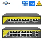 Hiseeu 48V 8/16CH POE Ports Switch Ethernet 10/100Mbps IEEE 802.3 af at for IP Camera CCTV Security Camera System/Wireless AP ft EU Plug