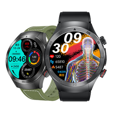 E800 1.49inch AMOLED Display Physical Laser Therapy ECG bluetooth Call Heart Rate Blood Pressure Blood Oxygen Monitor Blood Sugar Uric Acid Blood Lipids Body Temperature Measurements HRV-AI Medical Diagnosis SOS Emergency Call Sleep Monitoring Smart Watch