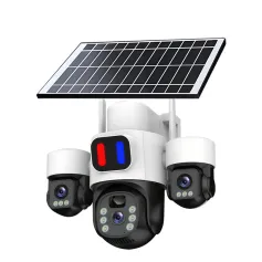 Three Lens 6MP HD Solar Powered Security Camera 5X Zoom PTZ Color Night Vision Red Blue Alarm Wireless WiFi Outdoor AI Human Detection Weatherproof Camera