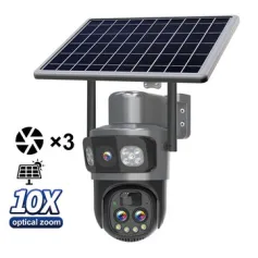 Guudgo Tri-lens Solar Camera 10X Optical Zoom WIFI 4G Wireless PTZ Color Night Vision AI Human Detection Solar Powered Waterproof Outdoor Security Camera