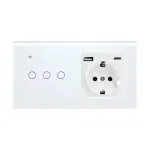 1/2/3Gang Tuya WiFi Smart Touch Switch Socket with USB-A & USB-C Port Voice Control App Remote Live & Neutral Wire Control Work with Amazon Alexa Google Assistant