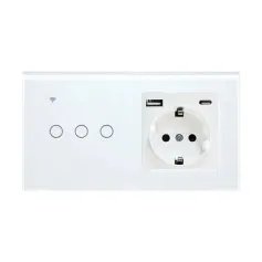1/2/3Gang Tuya WiFi Smart Touch Switch Socket with USB-A & USB-C Port Voice Control App Remote Live & Neutral Wire Control Work with Amazon Alexa Google Assistant