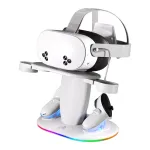 for Meta Quest 2 3 3S RGB Vertical Charging Stand with 16 RGB Modes Type-C Fast Charging Anti-Slip Base Scratch-Proof TPU Controller Charger Storage Station VR Accessories
