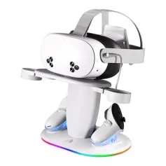 for Meta Quest 2 3 3S RGB Vertical Charging Stand with 16 RGB Modes Type-C Fast Charging Anti-Slip Base Scratch-Proof TPU Controller Charger Storage Station VR Accessories