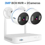 Hiseeu 3MP 8CH NVR + 2 WIFI Security PTZ Camera Kit Human Detection IR Night Vision IP Camera Set Wireless CCTV Surveillance System