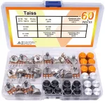60PCS WH148 Potentiometer Switch Kit B5K/10K/20K/50K/100K Ohm 15mm Shaft with Black/Silver/Golden Knobs for Audio Control Electronic Projects