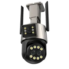 Guudgo 9MP 4K Wifi PTZ Camera with Three Lens Dual Screen 8X Digital Zoom Night Vision Human Detection 3MP+3MP+3MP Video Surveillance Street Security Camera EU Plug