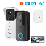 Guudgo 5G 2.4G WiFi Video Doorbell 1080P Tuya Outdoors Wireless Intercom Human Detection Waterproof Wireless Visual Door Bell Camera Smart Home Surveiilance Devices APP Alarm Push
