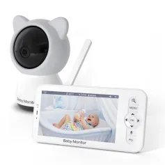 スマートWiFiベビーモニター 5インチLCDベビーフォンビデオカメラ モバイルアプリコントロール PTZ HDナイトビジョン 双方向オーディオ 赤ちゃん用子守唄
