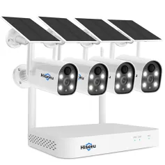 Hiseeu 8WK-4C40 4MP 1440P ワイヤレス CCTV セキュリティカメラシステムキット ソーラーパワーカメラ スポットライト カラーナイトビジョン モーション検知 双方向オーディオ IP66 防水 屋外監視カメラ Alexa対応