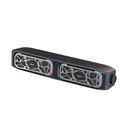 Havit M21 Alto-falante com fio para computador de mesa, barra de som dupla de 66 mm, som surround 360 °, graves profundos, luz RGB, subwoofer removível para jogos, caixa de música