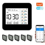 13 in 1 Tuya WIFI Intelligent Thermometer Hygrometer Indoor Accurate Temperature Humidity Gauge Monitor with Time/Calendar/Alarm Display Support Remote APP Control for Home Office
