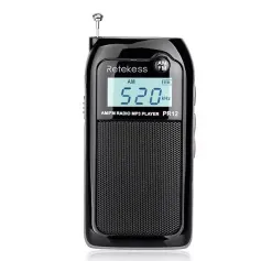 RETEKES PR12 Portable Radio FM AM Mini Pocket USB Radio MP3 Portable Receiver Backlit LCD Display Digital Power Bank Support TF Card for Elderly