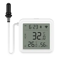 Moes Tuya WiFi Smart Temperature Humidity Sensor with 1M External Sensor Cable Probe APP Remote Monitor Work with Alexa Google Home