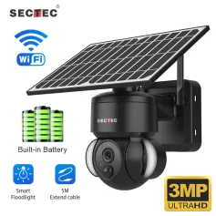 SECTEC スマート WiFi ソーラー投光器カメラ 屋外 3MP HD 監視カメラ モーション検知 カラーナイトビジョン 双方向オーディオ IP66 防水 ホームセキュリティ監視用