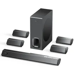 Hiwill D71W Dolby 7.1CH Soundbar Surround Sound System bluetooth Soundbar 8 Drivers 3D Surround Sound Powerful Bass 3EQ Modes Wired Desktop Soundbar with 6.5inch Speaker Subwoofer