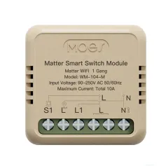MoesHouse WM-104-M Tuya WiFi Matter Mini Módulo de interruptor inteligente Relé Temporizador Aplicativo de automação residencial Controle remoto Funciona com Alexa Google Assistant