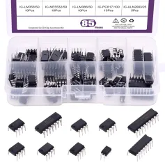 85Pcs Integrated Circuit Assortment Kit LM324 LM358 LM386 NE555 UA741 PC817 ULN2003 with Anti-Static Box for PCB Electronics Projects