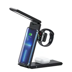 USAMS US-CD181 15W Wireless Charger Fast Wireless Charging Stand with Table Lamp for Smart Phones for iPhone 16 16 Pro 15 14 13 Pro Max for Samsung Galaxy S25 Ultra for Xiaomi 15pro for Airpods for Apple Watch