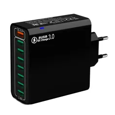 BK318 65W 8-Port USB Charger 8USB-A QC3.0 4.0+ PPS AFC FCP SCP SSCP Fast Charging Wall Charger Adapter EU Plug US Plug for iPhone 16 16Pro 15 14 13 Pro Max for Huawei Mate XT for Xiaomi 15pro