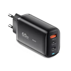 [GaN Tech] Cargador Essager de 65 W con 3 puertos USB PD (2 Tipo-C + USB-A PD3.0 QC3.0), adaptador de pared de carga rápida, enchufe UE, enchufe EE. UU., enchufe Reino Unido, para iPhone 13, 14, 14Pro, 14Pro Max, Samsung Galaxy S23, Oppo Reno9 y Huawei Ma