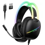 ONIKUMA X33 RGB Gaming Headset Wired Earphone 50mm Large Driver Unit Virtual Surround Sound Adaptive Headband Ergonomics USB E-sports Gamer Headphones with Omnidirectional HD Microphone