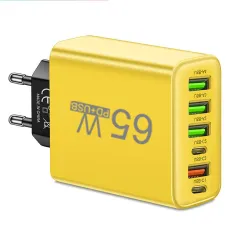 AR-880 3.1A 65W 6-Port USB PD Charger 4USB-A+2USB-C Fast Charging Wall Charger Adapter EU Plug for iPhone 15 14 13 Pro for Huawei Nova Flip for Samsung Galaxy Z Fold 6 for Xiaomi MIX Fold4