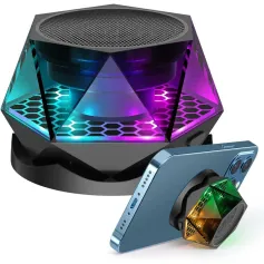 HS-001Y Mini Magnetic Base bluetooth Speaker Portable Subwoofer Speaker Stereo Sound RGB Light TWS Hands-free Call Phone Stand Outdoor Wireless Magnetic Speakers for Bicycle Car Dashboard Bus