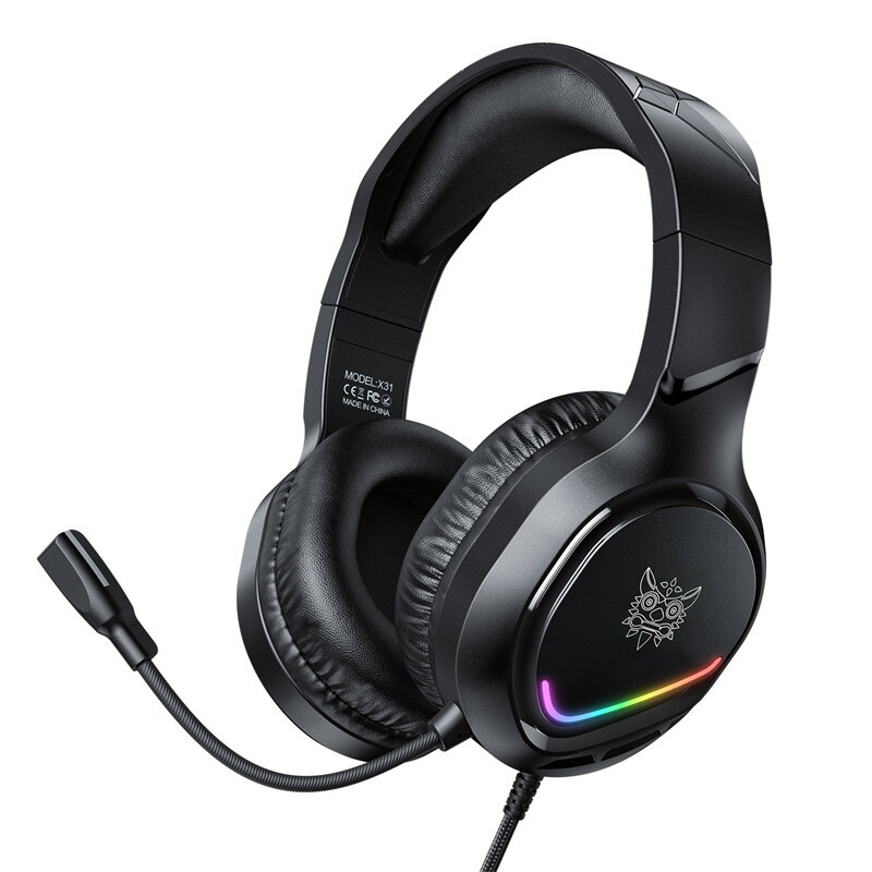 ONIKUMA X31 Gaming Headset Wired Earphone 50mm Driver Unit Surround Stereo Sound RGB Light Breathable Earmuffs USB Power Supply 3.5mm Monitor Headphones with 360° Omnidirectional Microphone