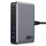 [GaN Tech] 300W 8-Port USB PD Charger 5USB-C+3USB-A QC PD Fast Charging Desktop Charging Station EU Plug for iPhone 16 15 Pro 14 13 Pro Max 12 for Huawei Pura X for Samsung Galaxy S25 Ultra for Xiaomi 15pro