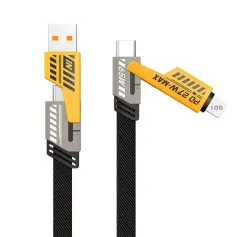 4-in-1 3A PD65W USB-A/Type-C to iP/Type-C Cable Fast Charging Data Transmission Copper Core Line 1M/2M Long for iPhone 15 14 13 for Huawei Pura 70 Ultra for Samsung Galaxy Z Flip 6