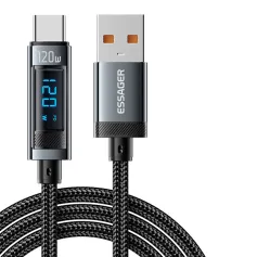 ESSAGER ES-X47 6A 120W USB-A to Type-C Digital Display Cable Fast Charging Data Transmission Copper Core Line 1M/2M Long for iPhone 15 15 Plus for Huawei Pura 70 Ultra for Xiaomi Civi 4 Pro for Samsung Galaxy Z Fold6