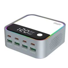 [GaN Tech]Bakeey WLX-M8 120W 8-Port USB PD Charger 4USB-A+4USB-C PD3.0/2.0 PPS QC3.0/2.0 SCP FCP AFC Apple2.4 BC1.2 Fast Charging RGB Desktop Charging Station EU Plug US Plug for iPhone 16 16 Pro 15 14 13 Pro Max for Huawei Mate XT for Xiaomi 15pro