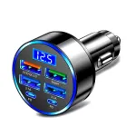 100W 6-Port USB PD Car Charger Adapter 4USB-A+2USB-C PD QC3.0 Support FCP VOOC Fast Charging with Blue LED Display for iPhone 16 15 14 13 Pro for Huawei Nova Flip for Samsung Galaxy Z Flip6 for Xiaomi Civi 4 Pro