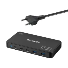 [GaN Tech] Blitzwolf? BW-i100 120W 5ポート USB PD 充電器 2USB-A+3USB-C PD3.0 QC3.0 AFC FCP SCP PPS PE APPLE 急速充電デスクトップ充電ステーション EUプラグ iPhone 15 14 13 Samsung Galaxy Z Flip4 MacBook Pro Airpods Apple Watch用